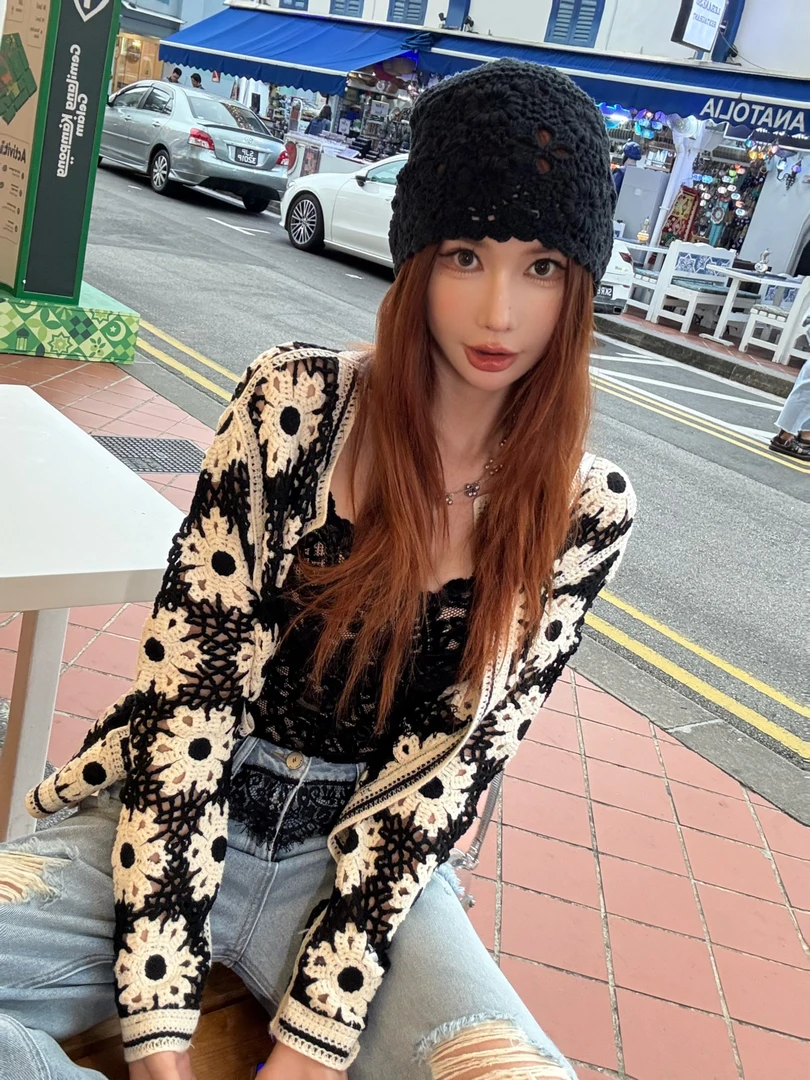 婉君【重工钩花开衫】镂空钩花时尚宽松开衫长袖外套LWJ25A1C546