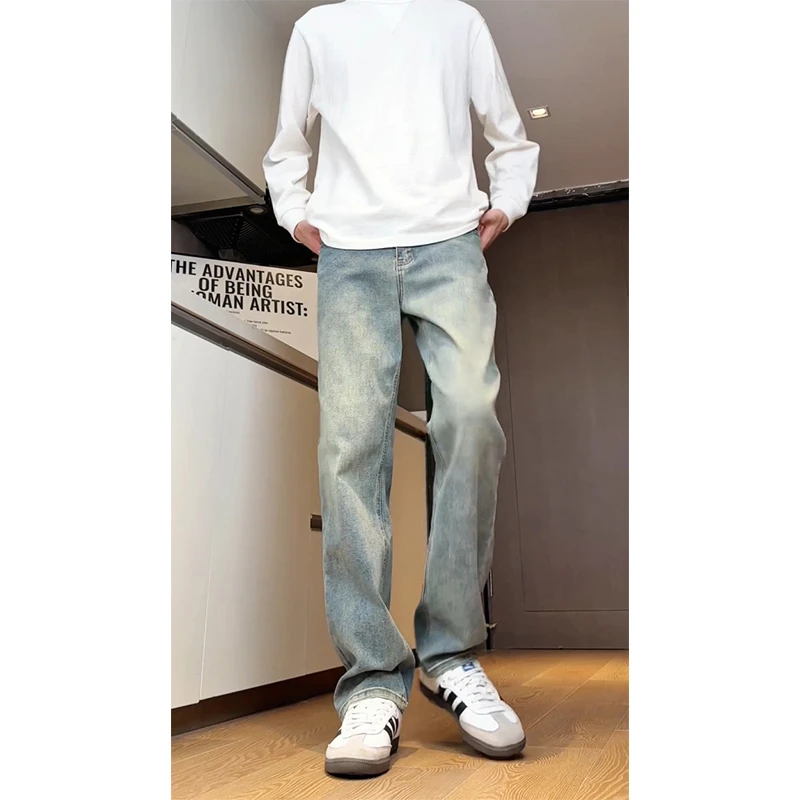 男款复古怀旧牛仔裤秋季潮牌显瘦舒适宽松直筒休闲百搭复古长裤男