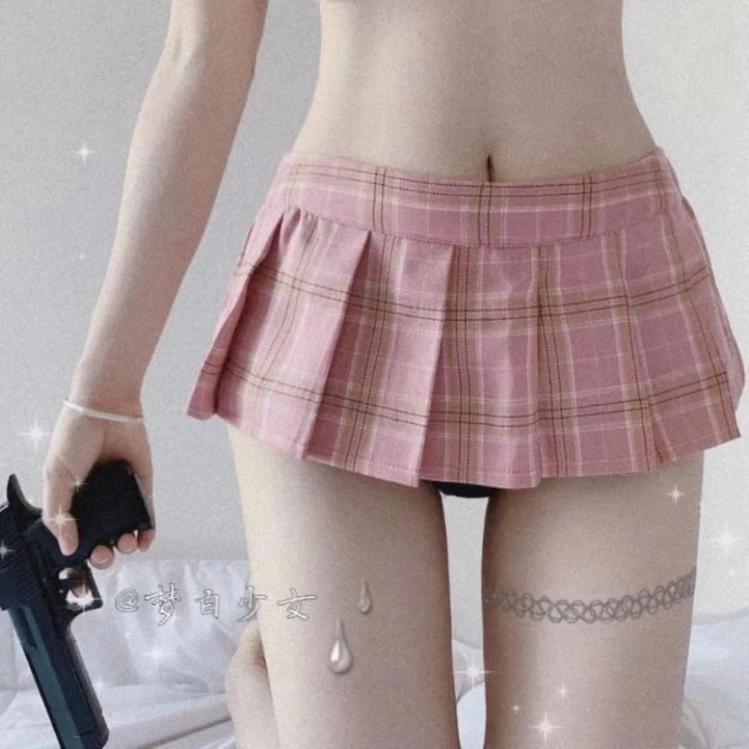 jk学生日系短裙擦边主播超短裙格子百褶裙女迷你无内衬裤走光裙子