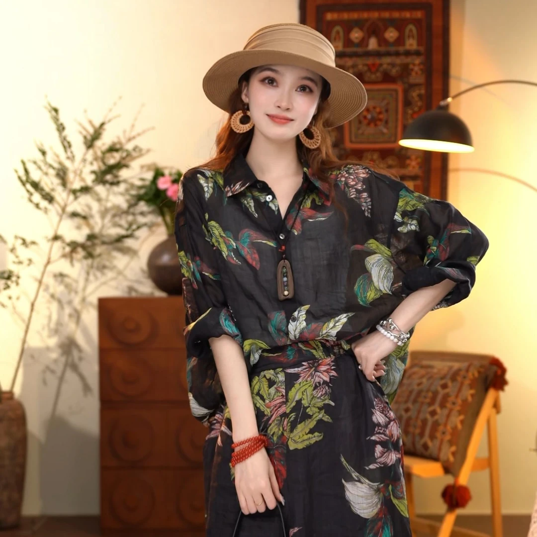 顾玖儿100%苎麻时尚百搭复古衬衫#H1520
