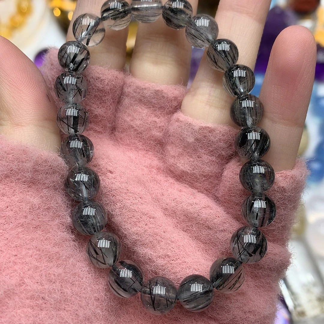 水晶珠宝半成品未镶嵌8+黑发晶手串