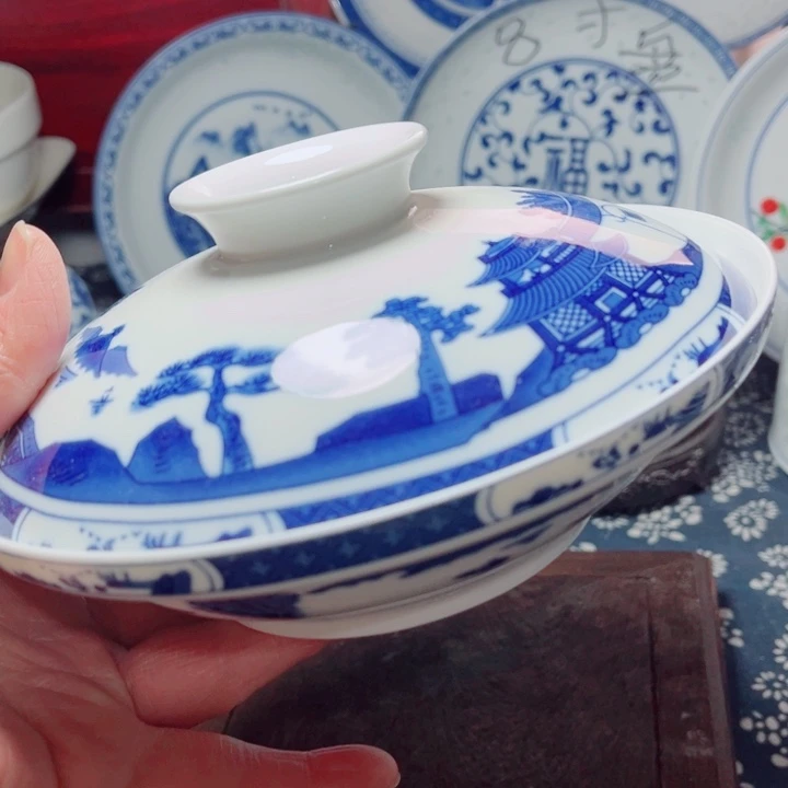 青花玲珑7寸和和气梧桐