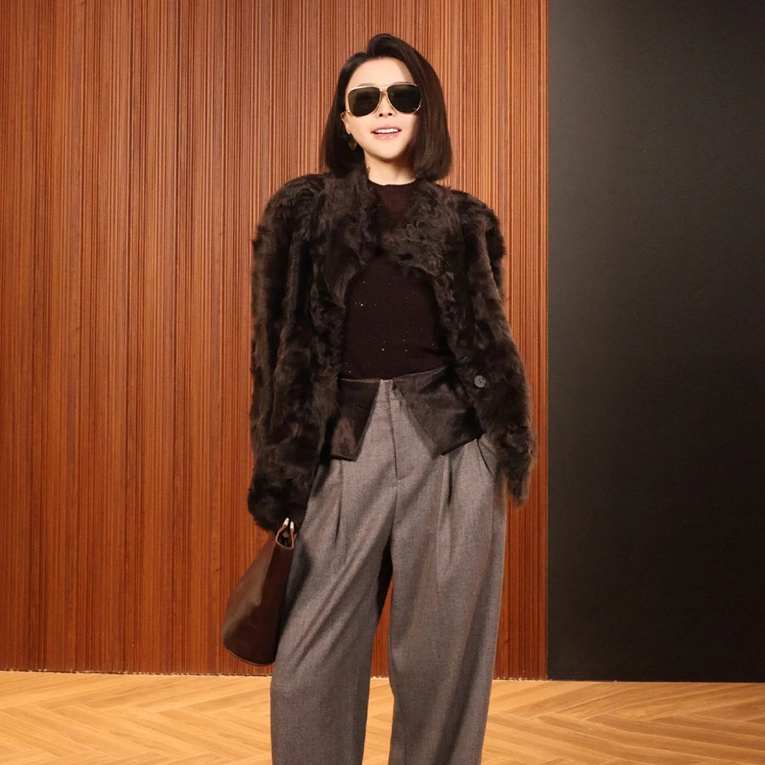 溶溶【湖光琥珀】RONGRONG 100羊皮毛一体纯手工轻奢皮草MYXP2523