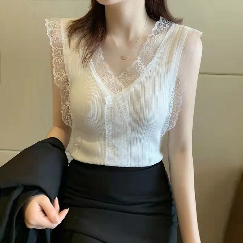 【现货+运费险】蕾丝边螺纹防走光无袖薄款内搭吊带背心女外穿H765