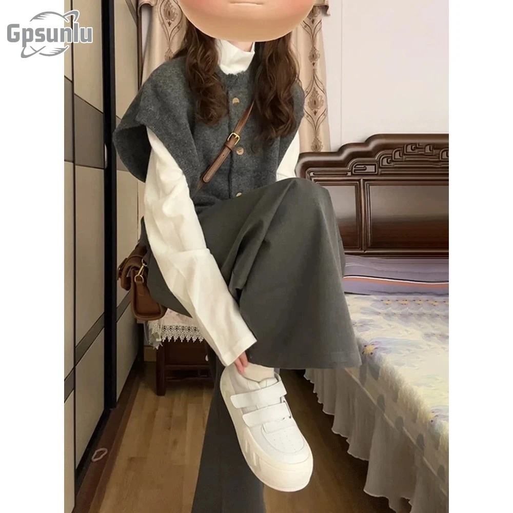 gpsunlu圆领针织开衫马甲女士秋冬季新款马夹毛衣无袖背心上衣