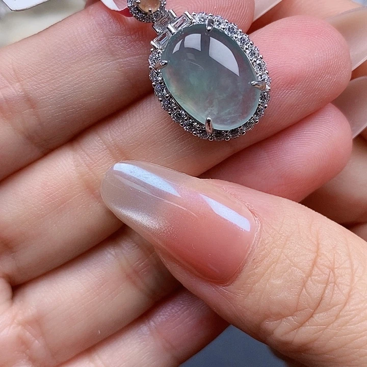 翡翠银S925镶嵌颈饰缅甸翡翠