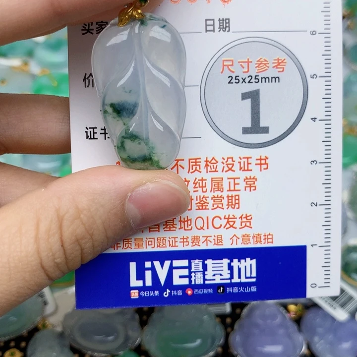 翡翠18K金镶嵌颈饰叶子