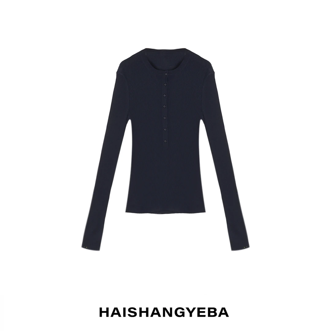 【海上叶爸】新款2025春秋百搭绵羊毛纽扣修身针织羊毛衫
