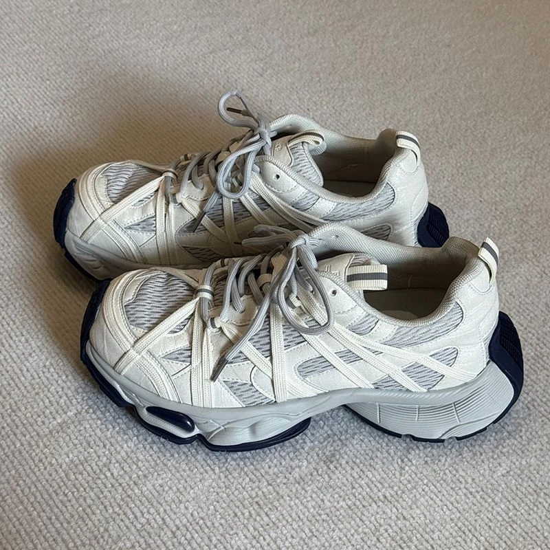 小白鞋夏季透气运动网鞋男款老爹鞋厚底增高通勤潮款英伦休闲板鞋