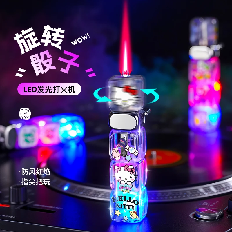 创意旋转卡通透明骰子打火机防风炫酷解压个性便携解压送礼送男友