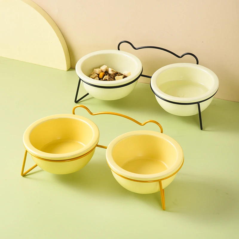 猫碗陶瓷宠物熊耳铁架猫咪单碗狗盆猫咪食盆泰迪狗幼猫饭盆猫粮碗