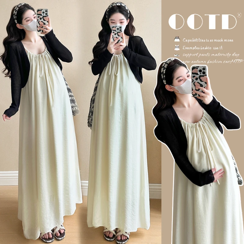 时髦孕妇装新款2025春夏季新时尚气质春秋长袖宽松显瘦吊带连衣裙