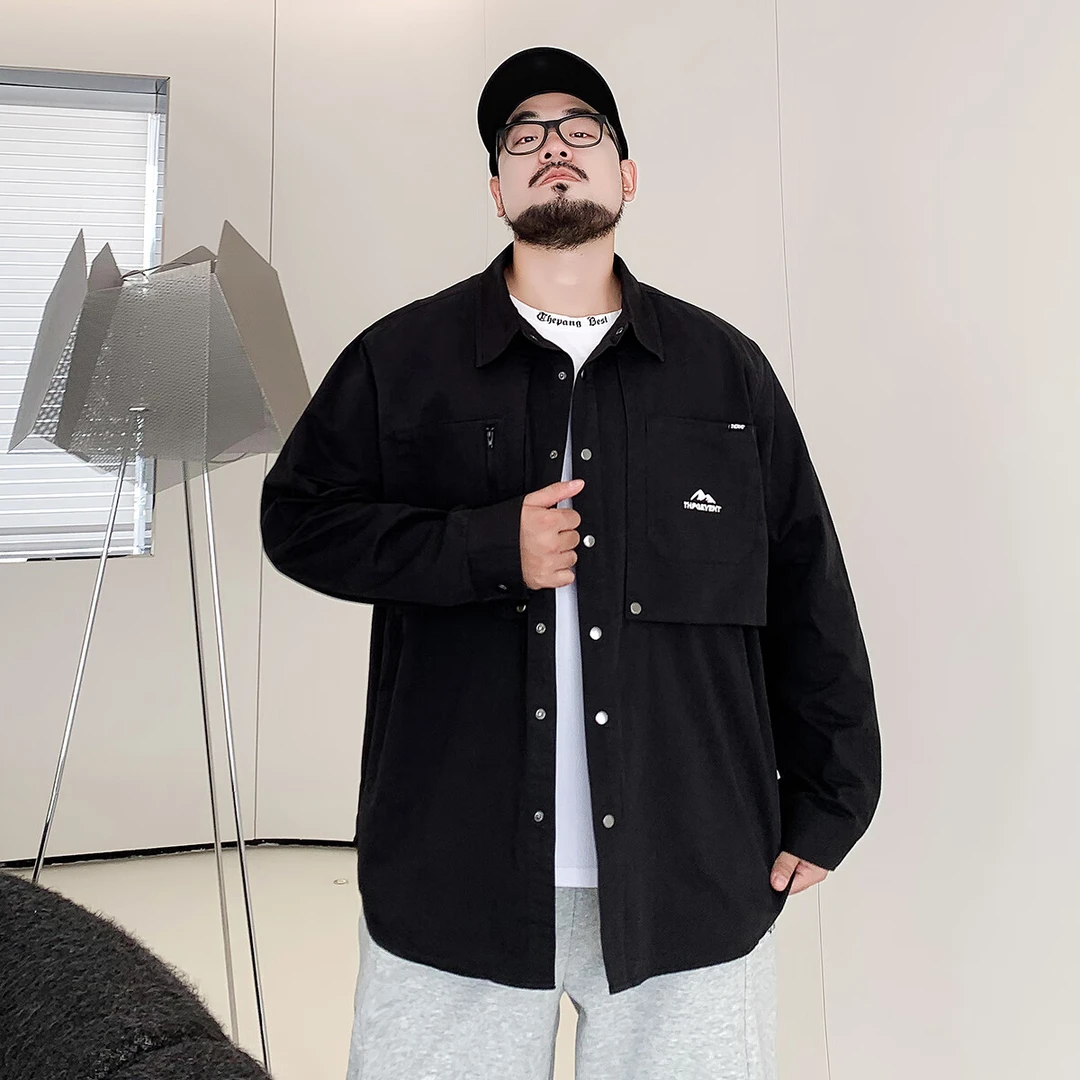 VHITOSUN维特沃森大码男装胖子工装贴袋机能风宽松休闲长袖衬衫秋