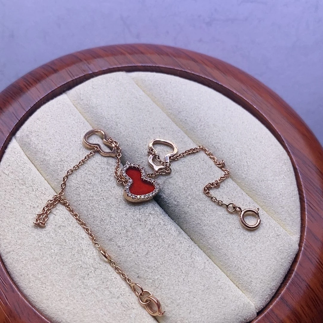 钻石手链18K金镶嵌红玛瑙葫芦手链k玫