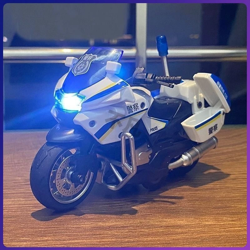 合金警用摩托车声光音效回力礼盒装益智玩具科学实验