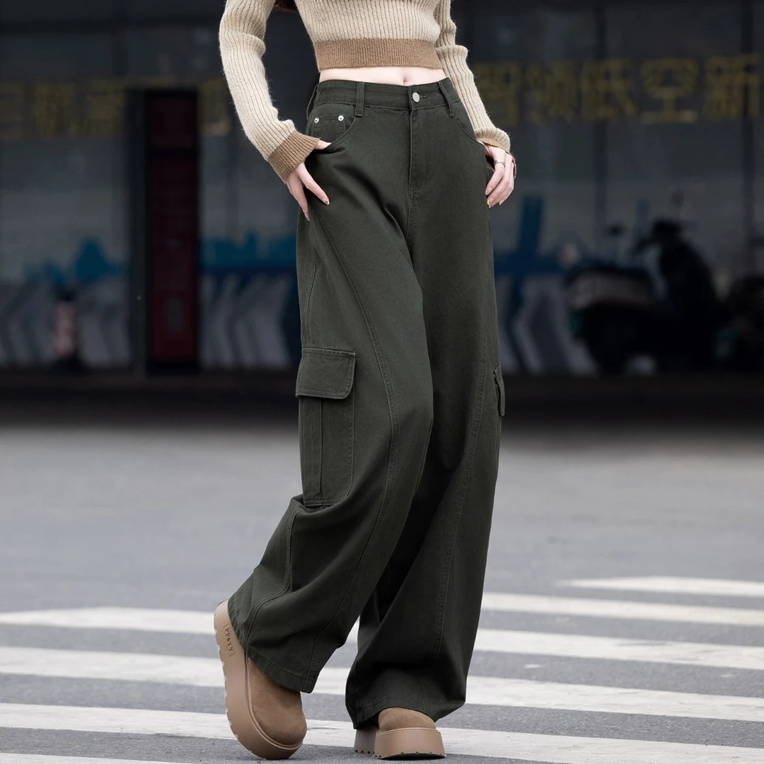 加绒弯刀裤女2025新款秋冬工装裤美式宽松阔腿裤宽松长裤网红女裤