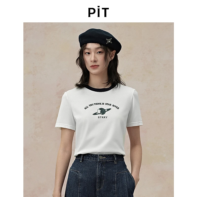 pit复古法式设计感流T恤白色夏季女新款百搭宽松短袖上衣