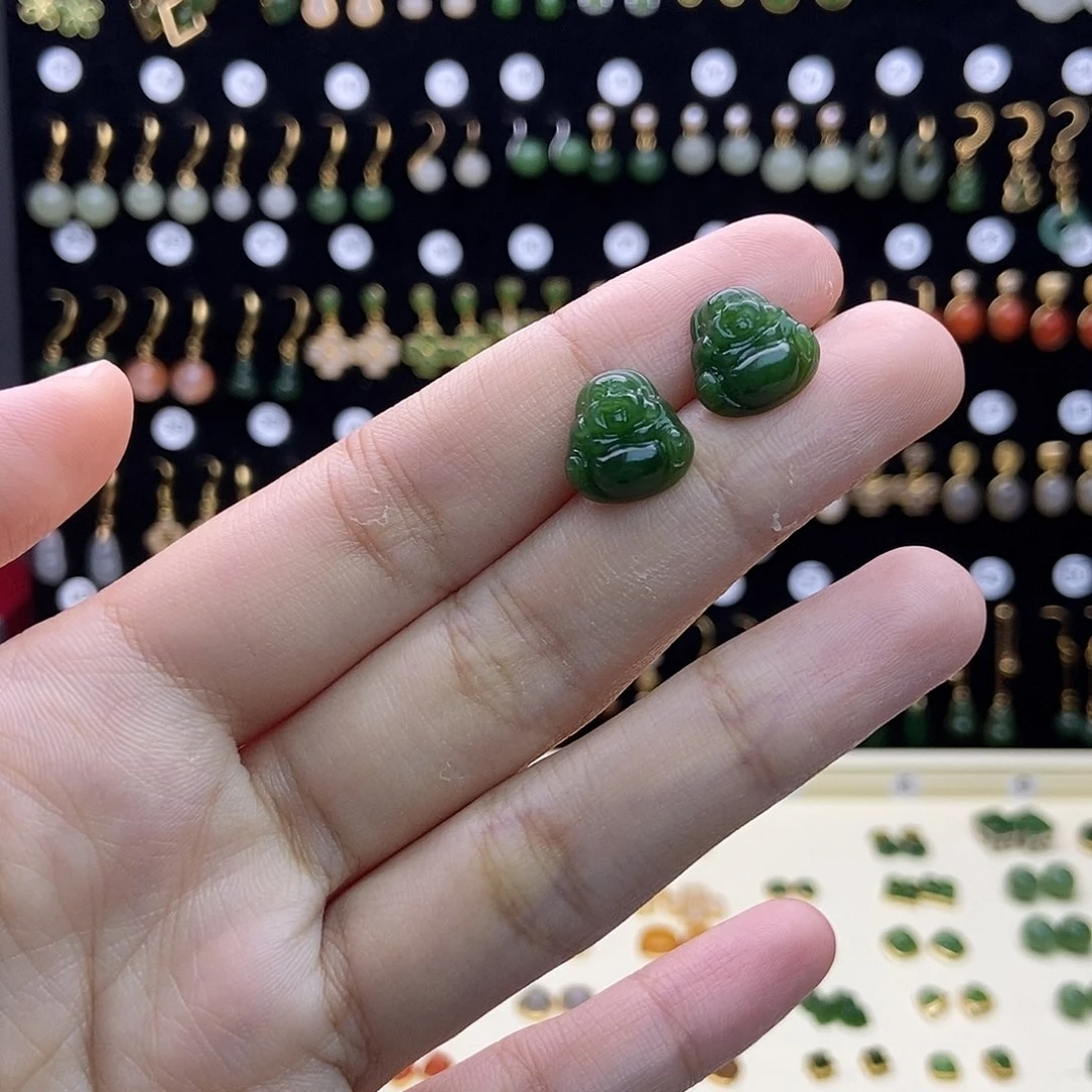 银S925镀金镶嵌和田玉耳饰