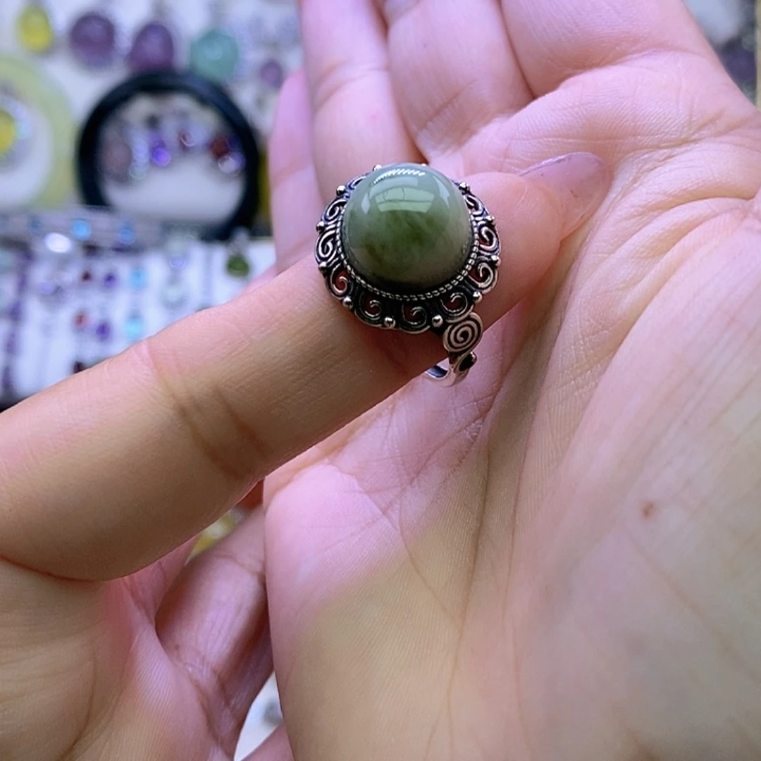 岫玉银S925镶嵌戒指