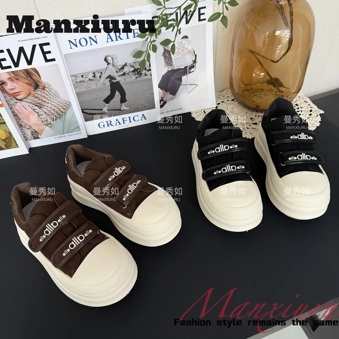 ManXR-【大头娃娃】欧洲站磨砂真皮大头字母魔术贴厚底松糕休闲鞋