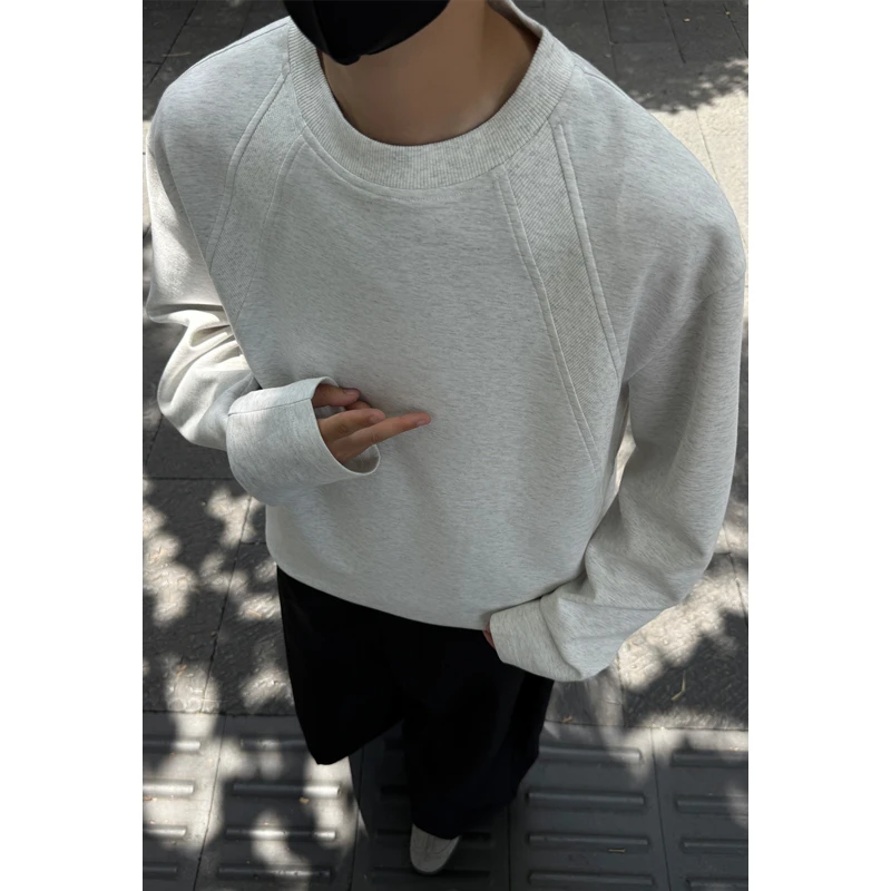 拼接曼巴棉长袖T恤秋季休闲百搭设计感圆领卫衣美式复古正肩上衣