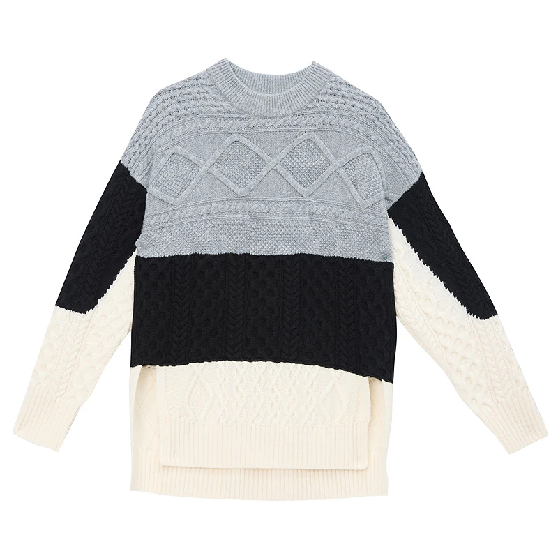 HPLY荷比俪【七语专享】含绵羊毛麻花编织巧妙拼色毛衫HDD42650608