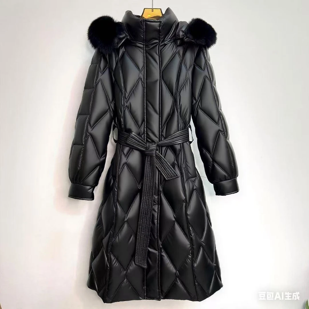 《小丽推荐》新款90白鹅绒服真狐狸毛领修身显瘦气质百搭长款加厚