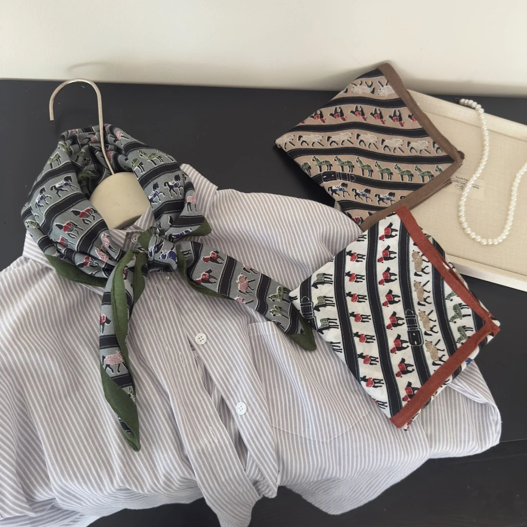 复古小马棉麻小方巾女洋气防晒护颈时尚百搭薄款围巾夏季装饰领巾