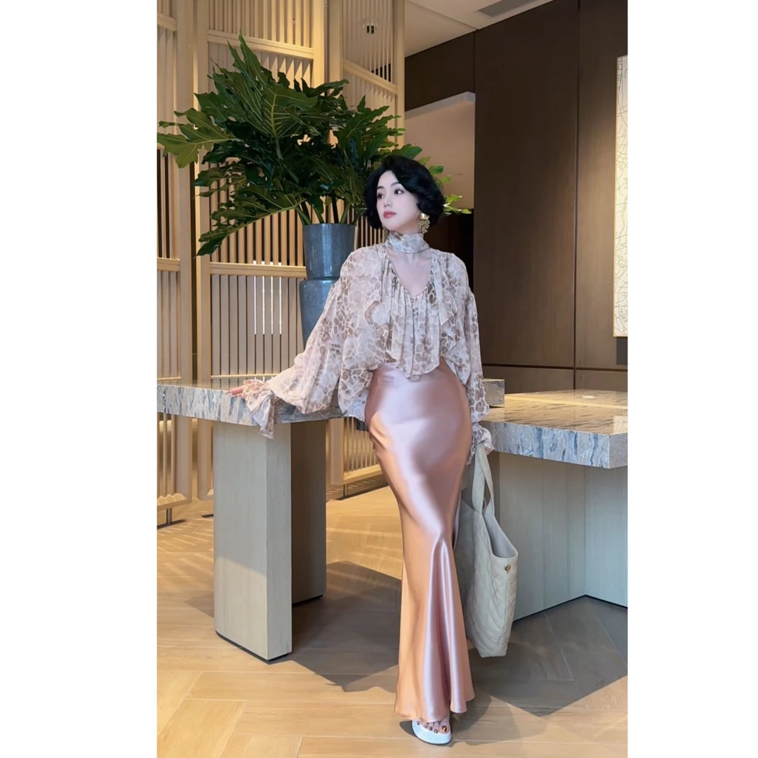 LYXJ【优雅狂想曲】小众晚宴醋酸鱼尾裙缎面设计修身半身裙11875