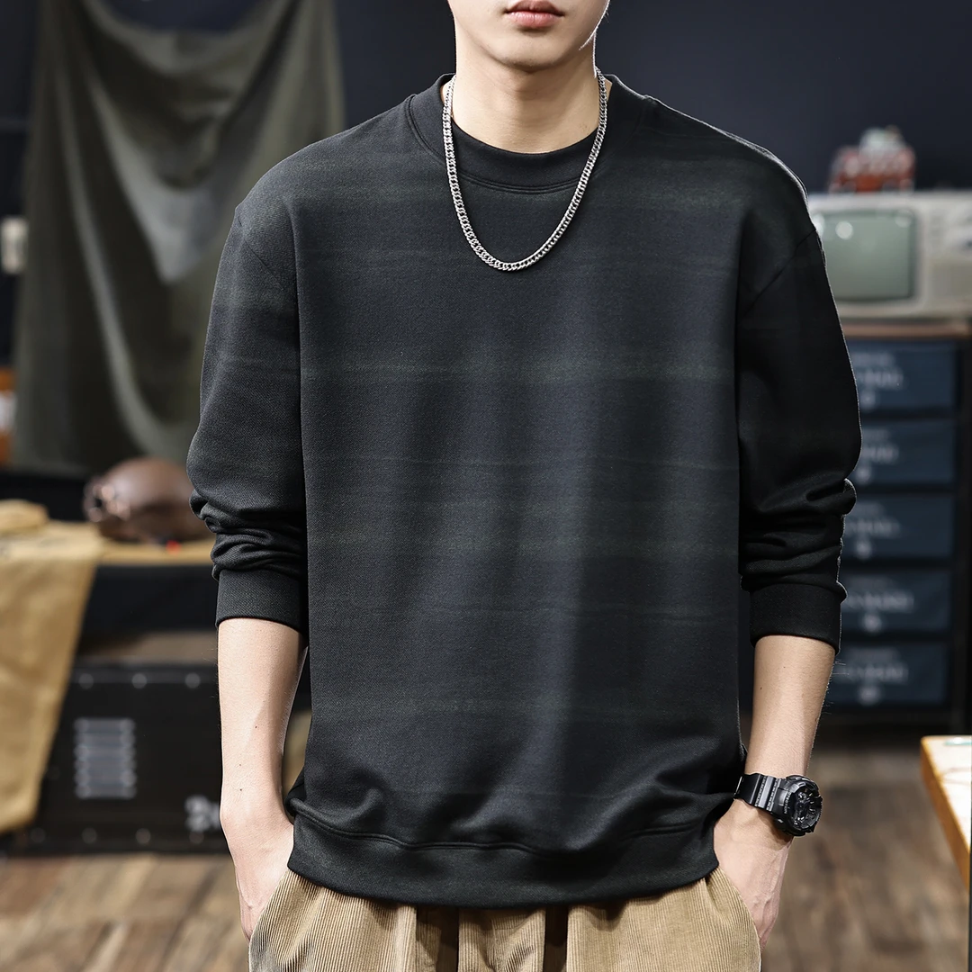 MR.MUDI/穆迪先生美式复古提花渐变长袖男士秋季重磅保暖圆领卫衣