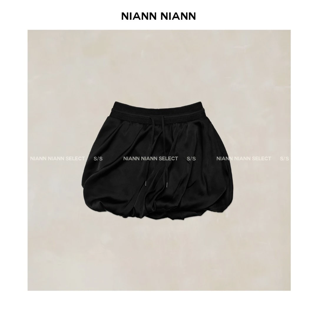 NiannNiann 新品小众女装极简百搭气质缎面感醋酸灯笼裙裤15434