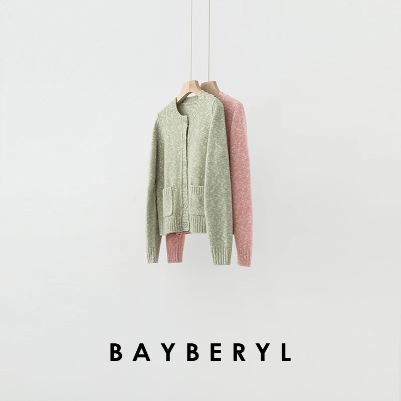 Z6-BAYBERYL老贝草莓奶绿*花纱圆领双口袋25春针织开衫ZZS4L1707