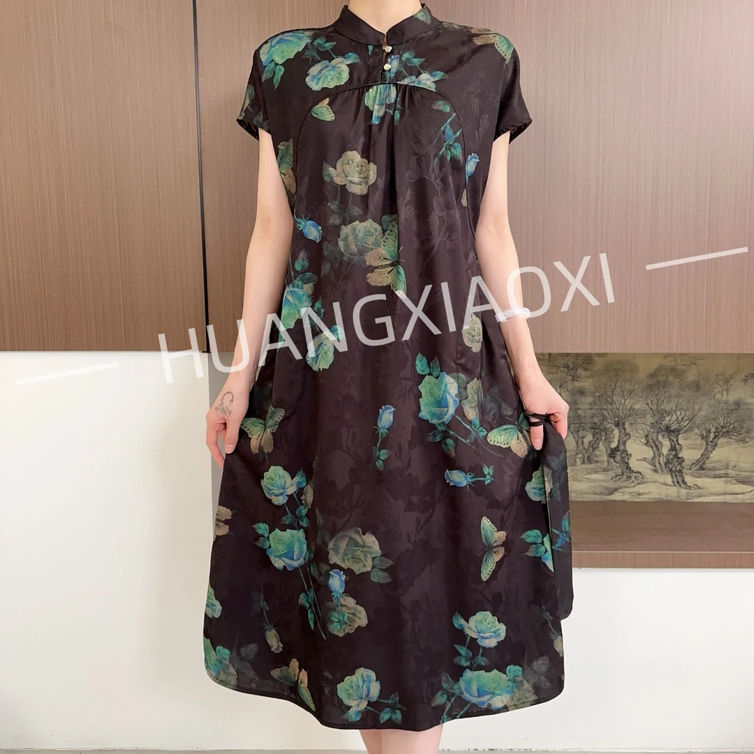 HUANGXIAOXI 蓝色妖姬琉璃金菊单层双面双穿小唐裙连衣裙ZF-651