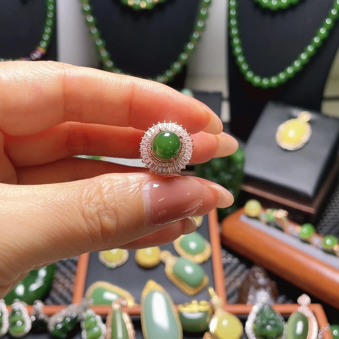 和田玉银S925镶嵌戒指