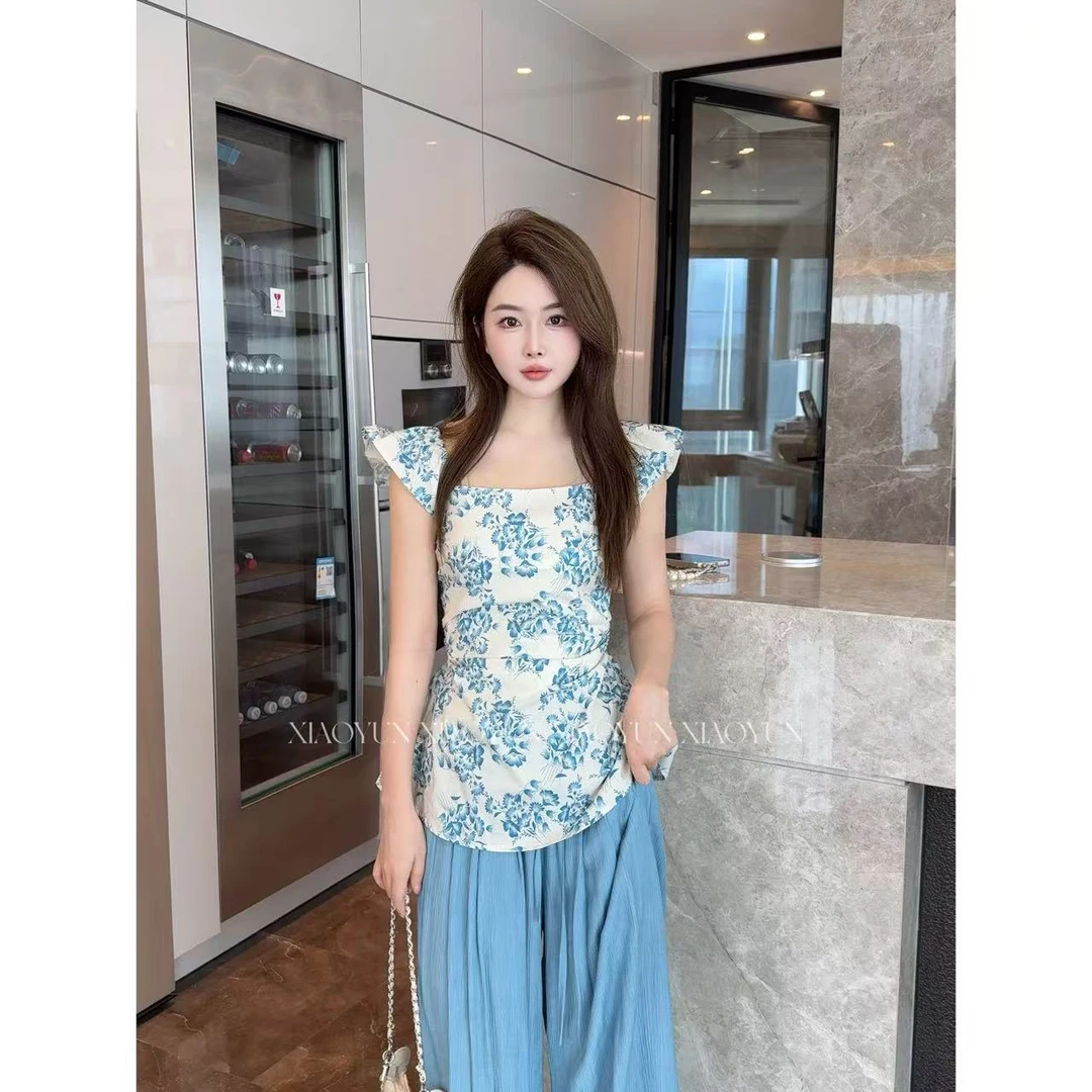 法式清新印花上衣 小允姐姐2025新款时尚气质法式清新印花上衣