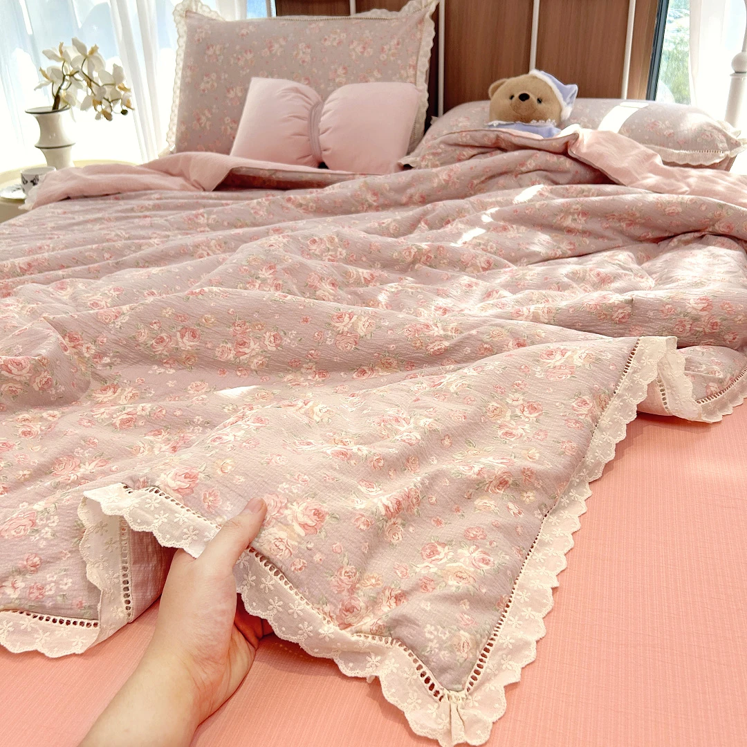 【单夏被】木棉皱皱纱花边款法式少女公主风裸睡空调被夏凉被