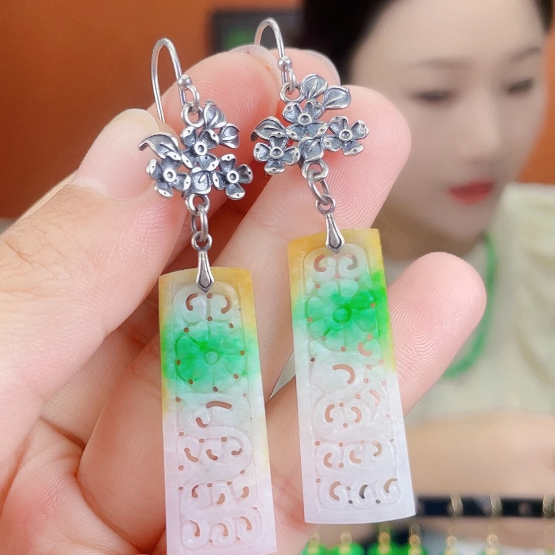 翡翠银S925镶嵌耳饰