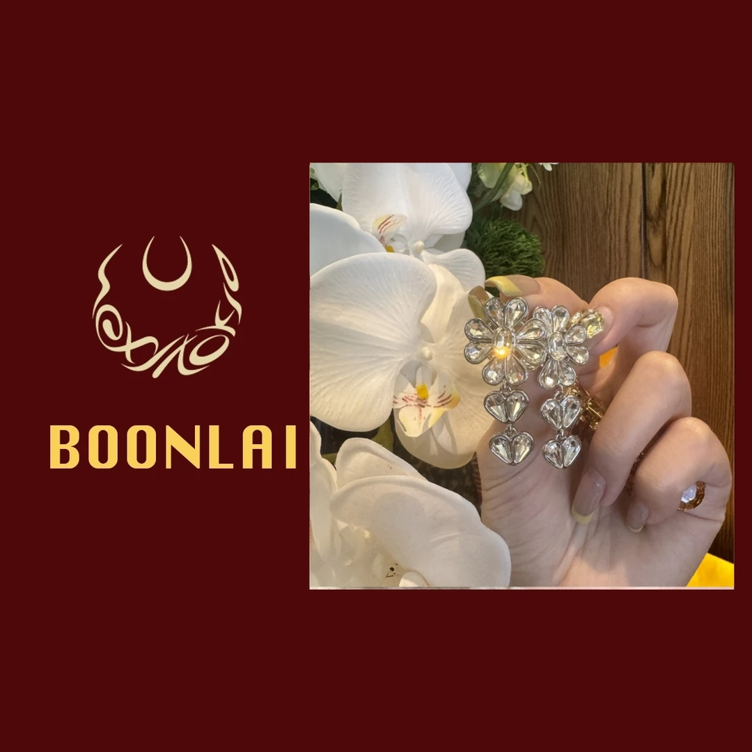 铜合金合成锆石耳饰 Boonlai 锆石拼接花朵链条耳环1316