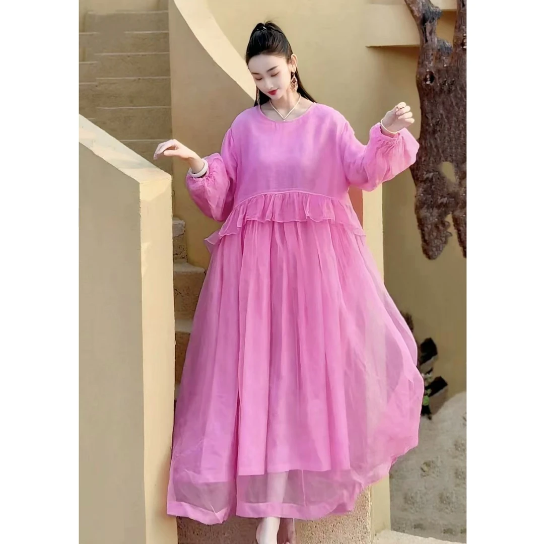 YAMO/一条只属于你的连衣裙 春夏植物染宽松桑蚕丝25007