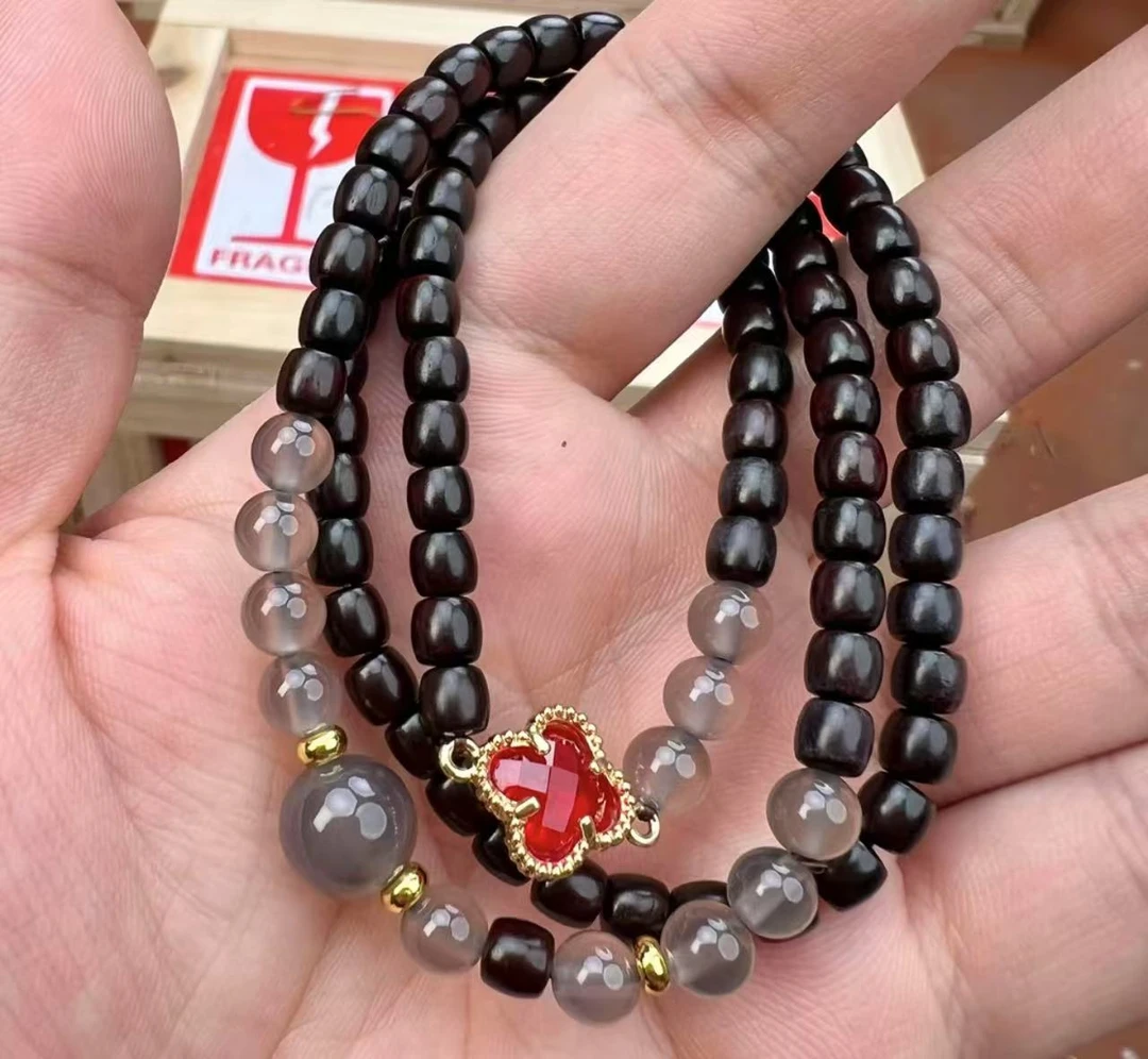 小叶紫檀四叶草多圈手串 礼盒证书