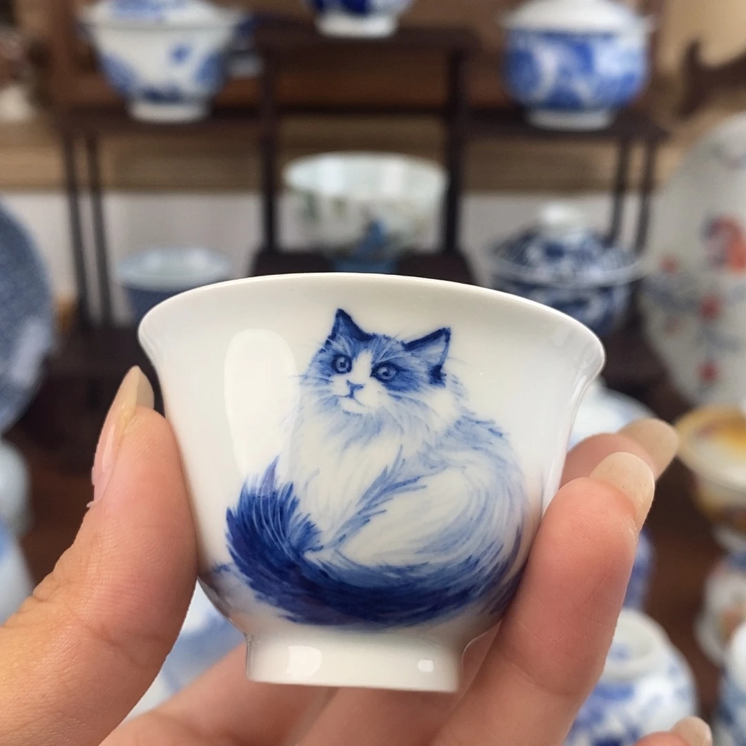 青花布偶猫撇口杯