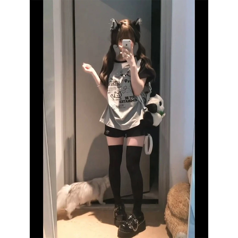 设计感纯棉撞色插肩短袖T恤女夏季韩系穿搭百搭宽松学生半袖上衣