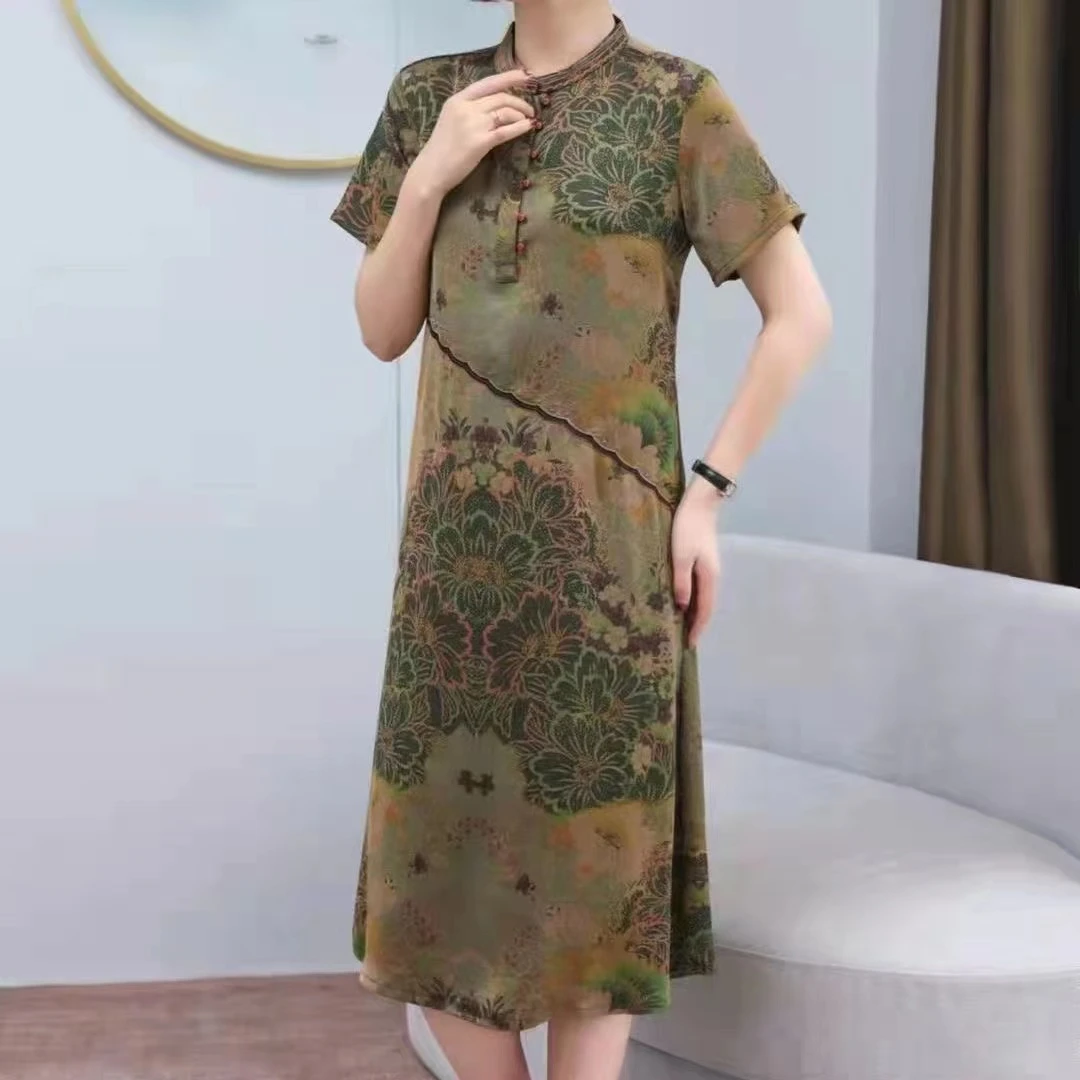 136-34重工女士刺绣版花开富贵连衣裙
