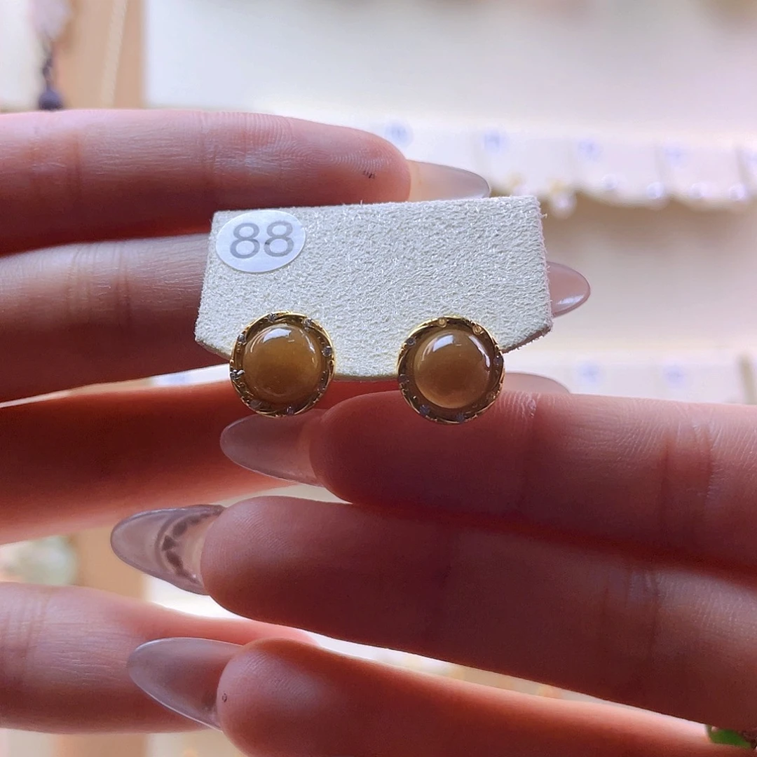 和田玉耳饰银S925镀金镶嵌琳****?