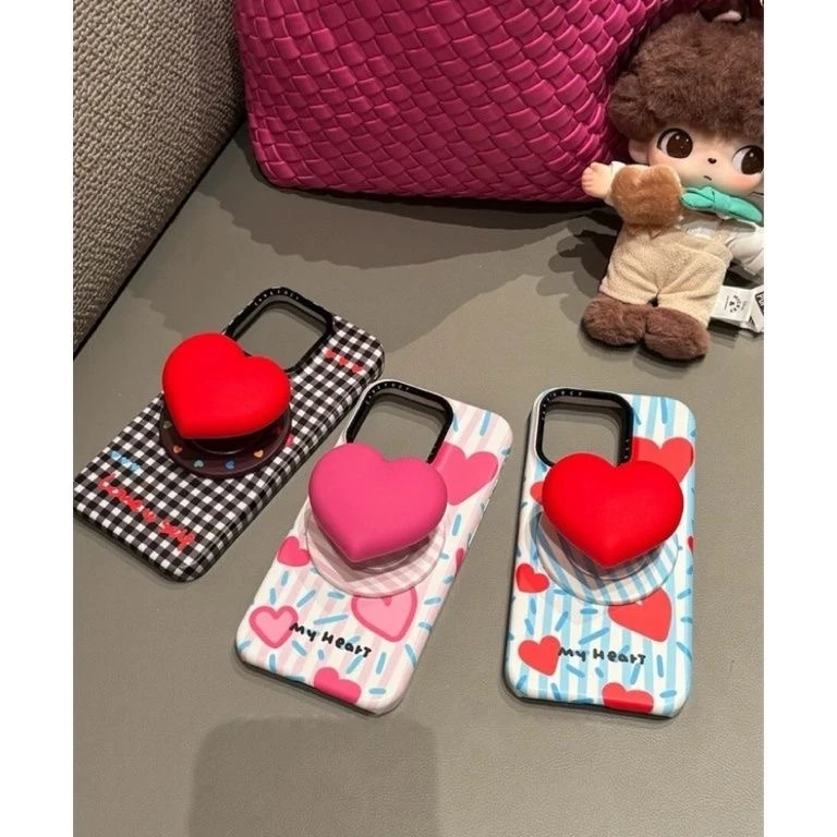 韩风可爱爱心插画磁吸支架适用iPhone17P苹果16手机壳14promax潮