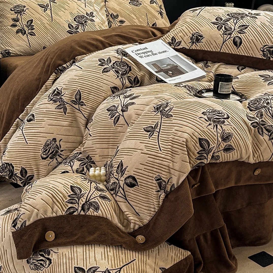 冬季加厚雕花牛奶绒保暖四件套床上用品