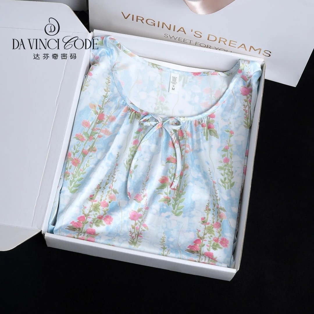 DAVINCIART2025新款女春枝海棠睡裙春夏薄款家居服