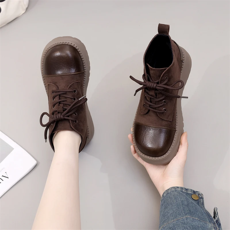 厚底马丁靴女2025秋冬季新款时尚百搭学院风软底棉靴增高显瘦短靴