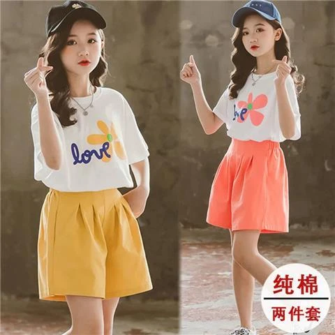 女童夏季套装新款卡通短袖短裤套装中大儿童岁韩版两件套