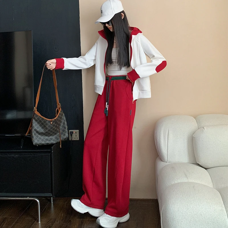 加绒加厚休闲运动套装女冬季新款时尚拼色连帽卫衣卫裤保暖两件套